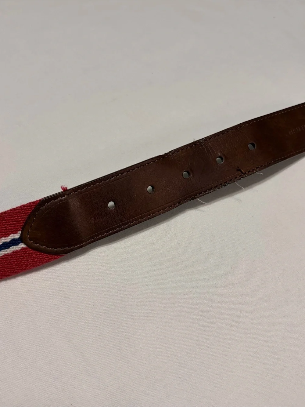 Nautica Red Striped Woven Men's Belt‎ with Brown Leather Trim 34/85